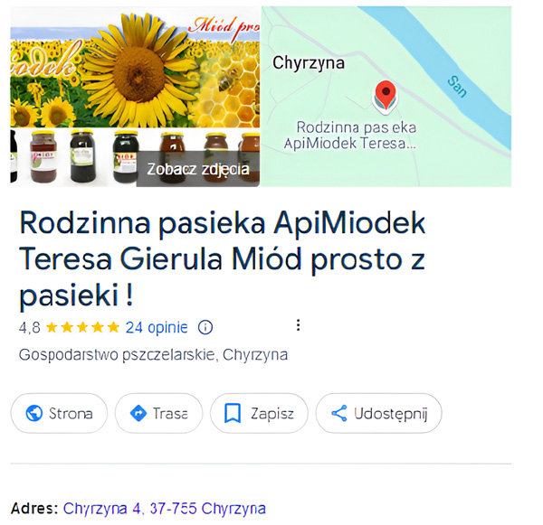 Pasieka ApiMiodek w google maps